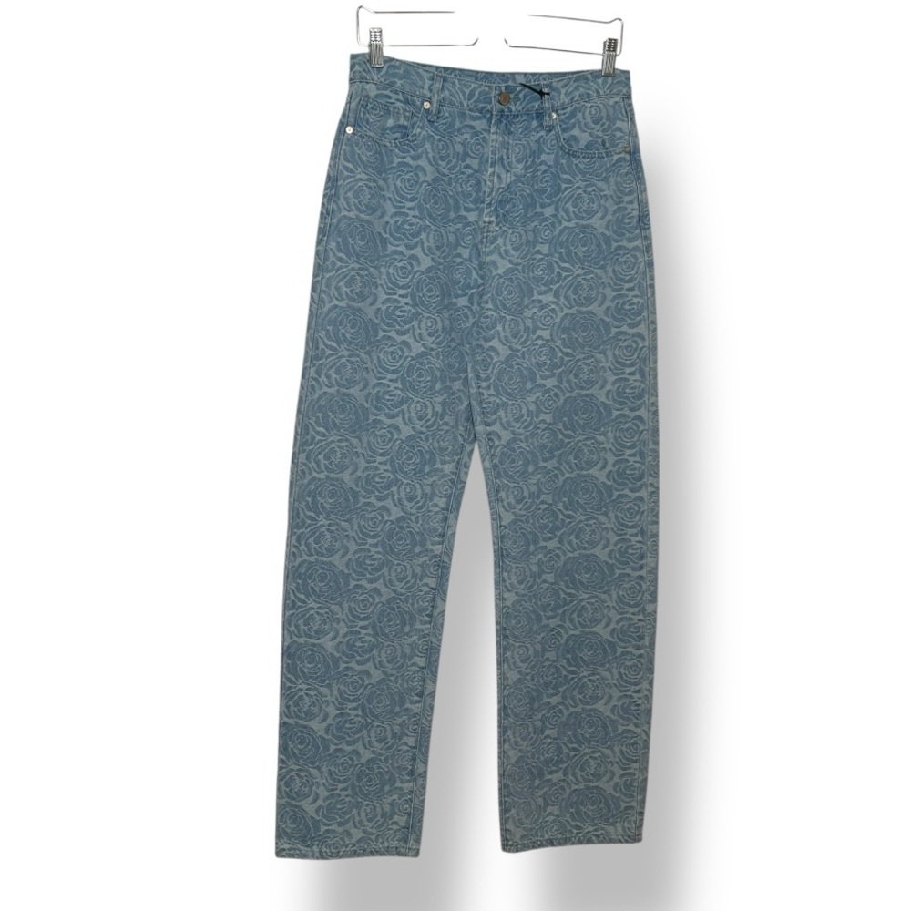 NWT Habitual Blue Floral Wide Straight High Waist Jeans, Size 29